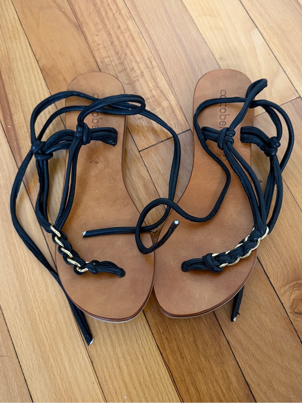 Cocobelle Black Lace-Up Leather Toe-Post Sandals